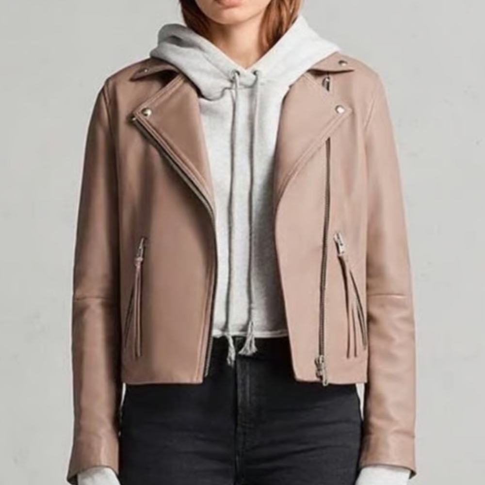 All Saints Dalby Pale Pink Leather Jacket